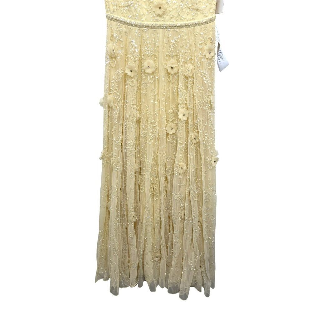 Mac Duggal 3D Floral Beaded Illusion Neck Formal Gown Maxi Dress Yellow 10 NWT - Picture 7 of 10